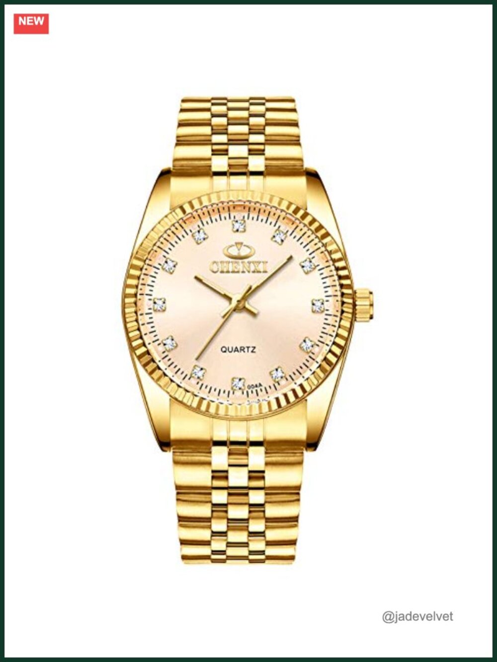 Gold Plated Stainless Steel Crystal Quartz Watch Adjustable Bracelet
